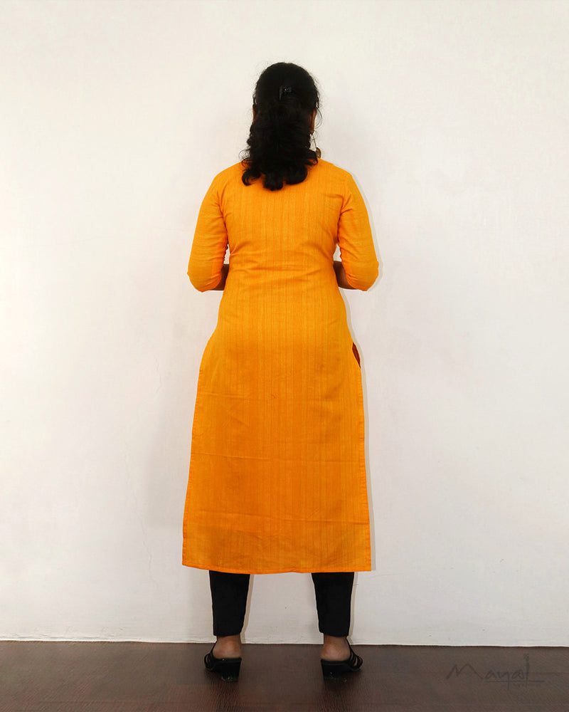 Chrone Yellow Jacquard Stripe Cotton Kurta