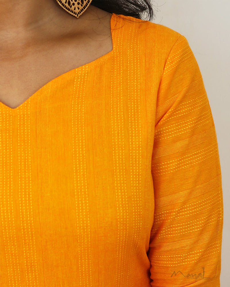 Chrone Yellow Jacquard Stripe Cotton Kurta