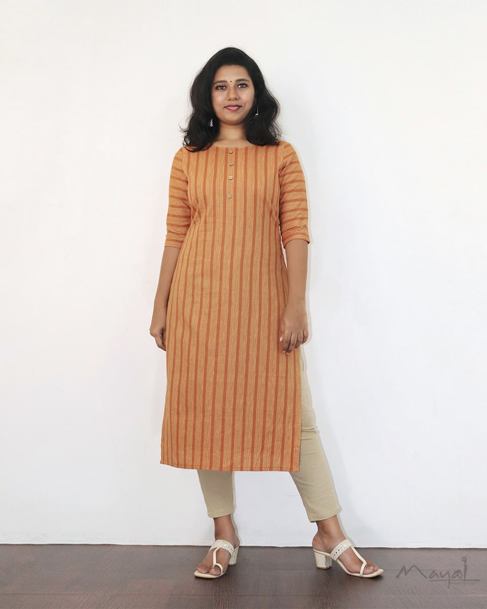 Cider Orange Stripe Cotton Kurta