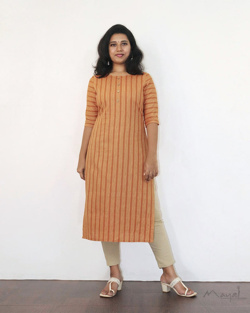 Cider Orange Stripe Cotton Kurta