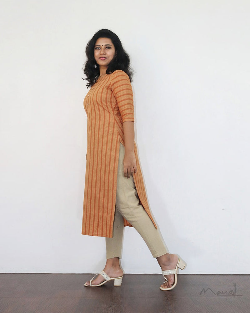 Cider Orange Stripe Cotton Kurta