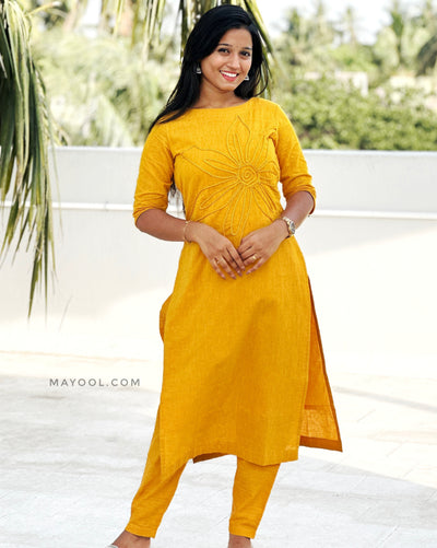 Classic Yellow Thread Tale Cotton Kurta