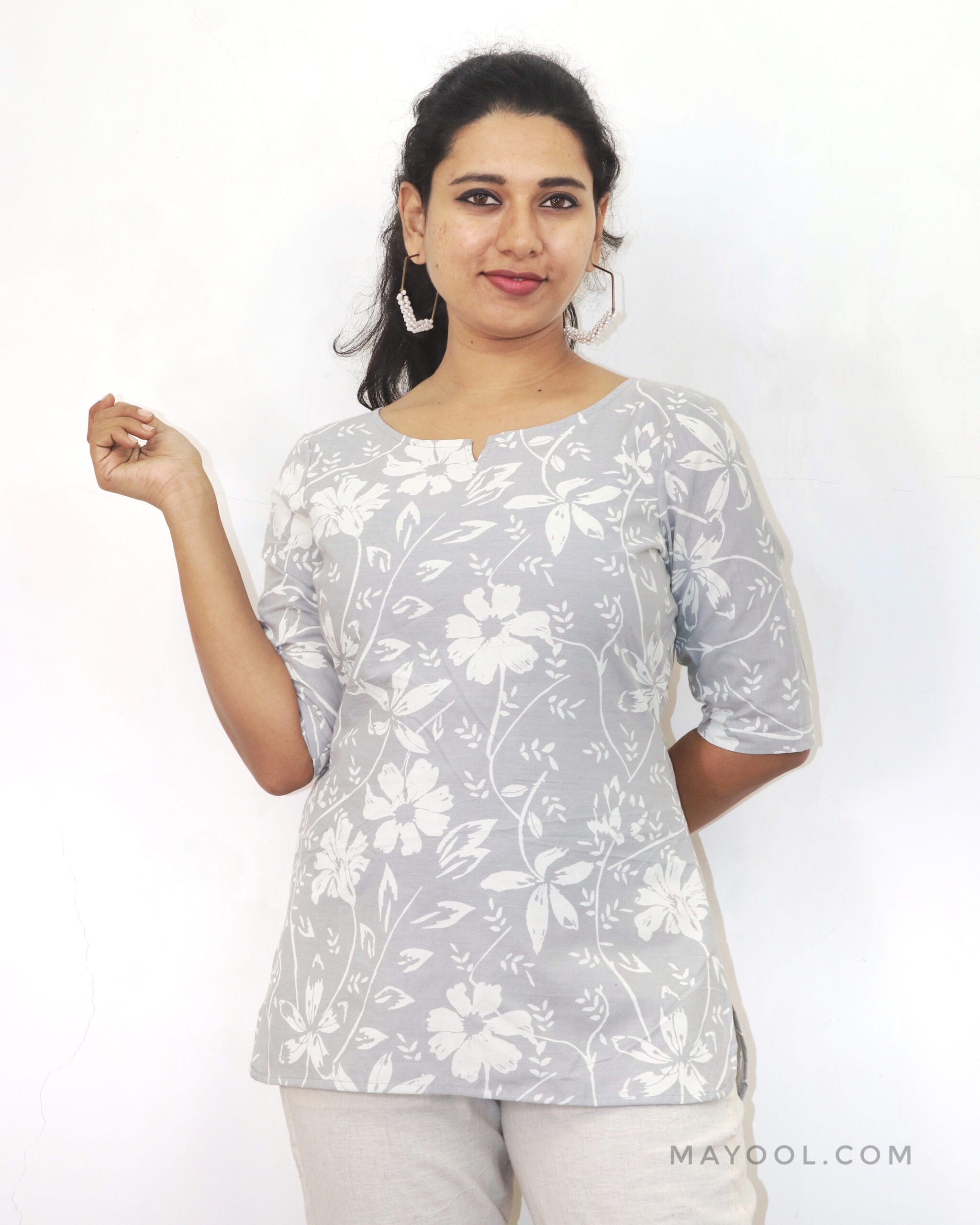 Cloud Grey Printed Short Top