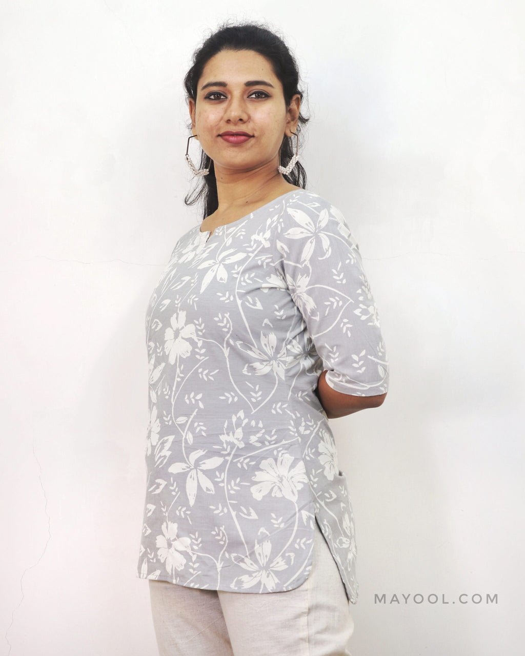 Cloud Grey Printed Short Top