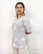 Cloud Grey Printed Short Top