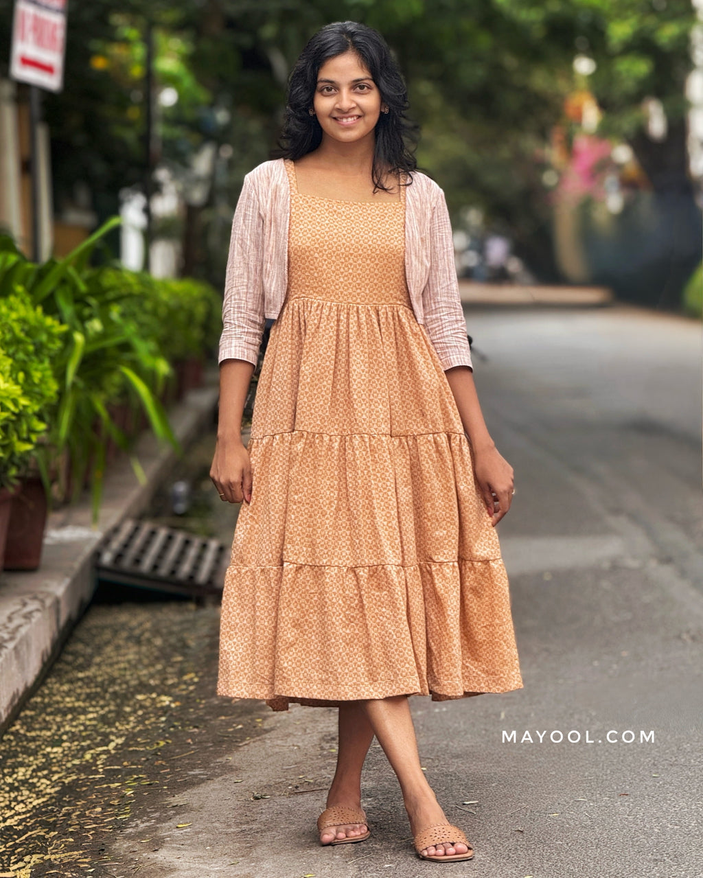 Creamy Orange 3-Tier Cotton Dresses