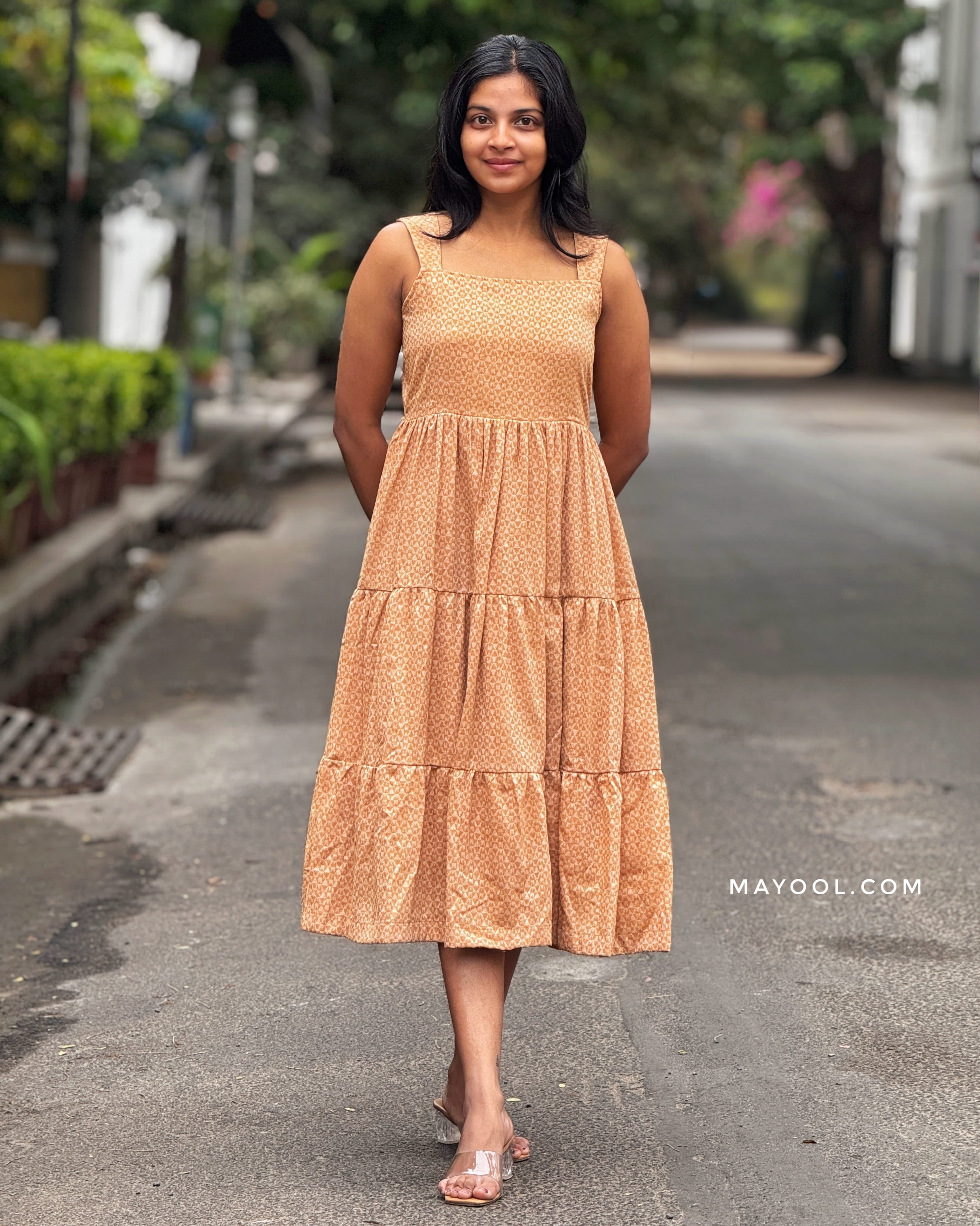 Creamy Orange 3-Tier Cotton Dresses