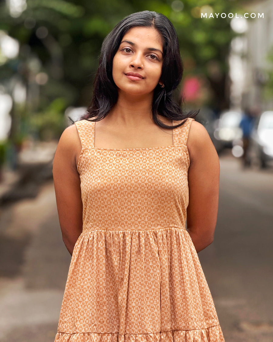 Creamy Orange 3-Tier Cotton Dresses