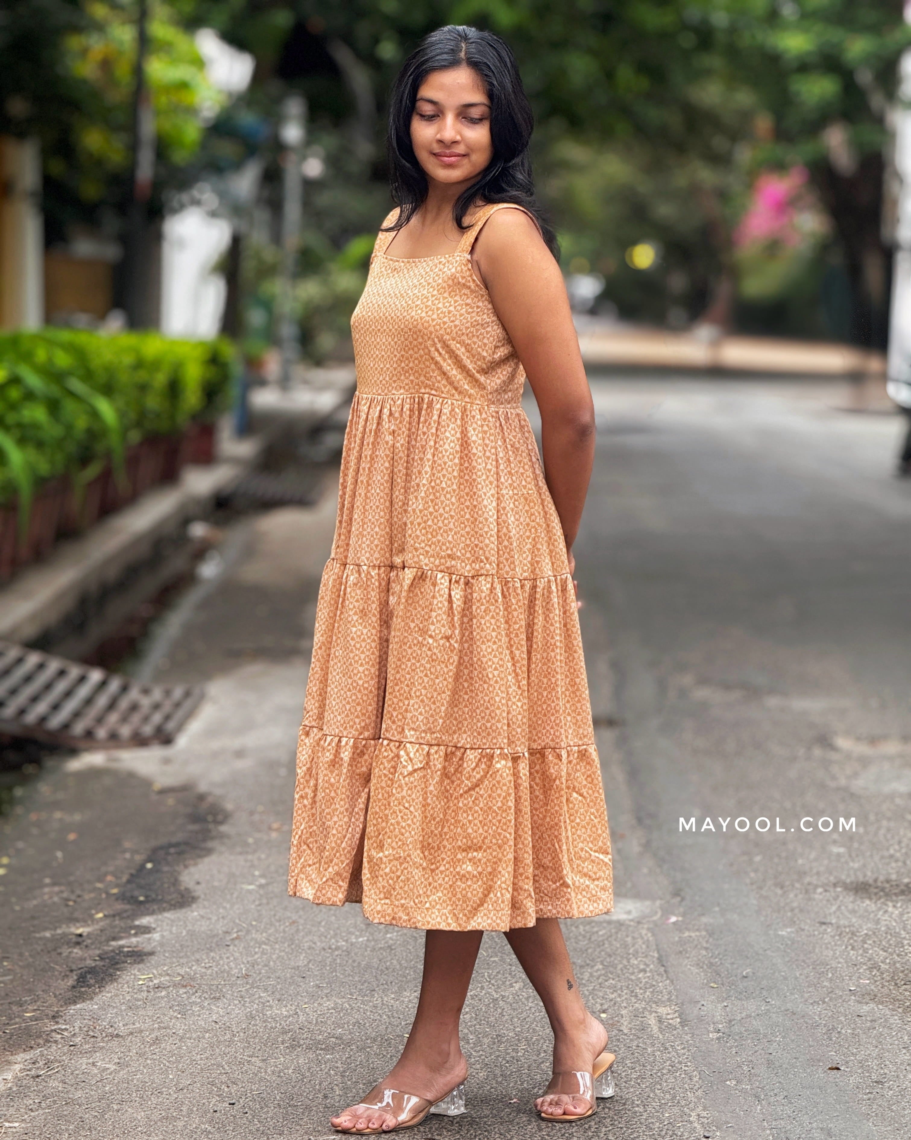 Creamy Orange 3-Tier Cotton Dresses