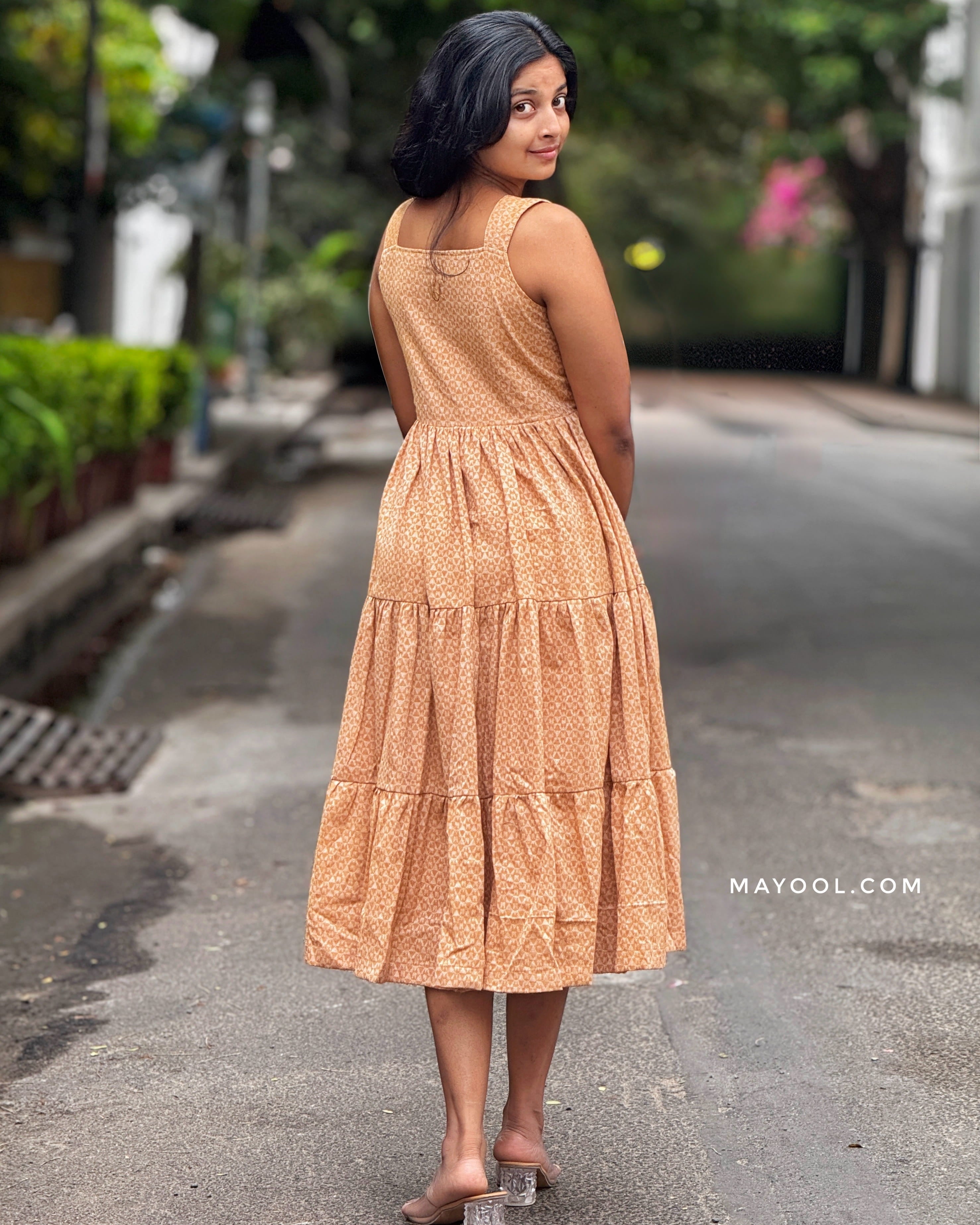 Creamy Orange 3-Tier Cotton Dresses