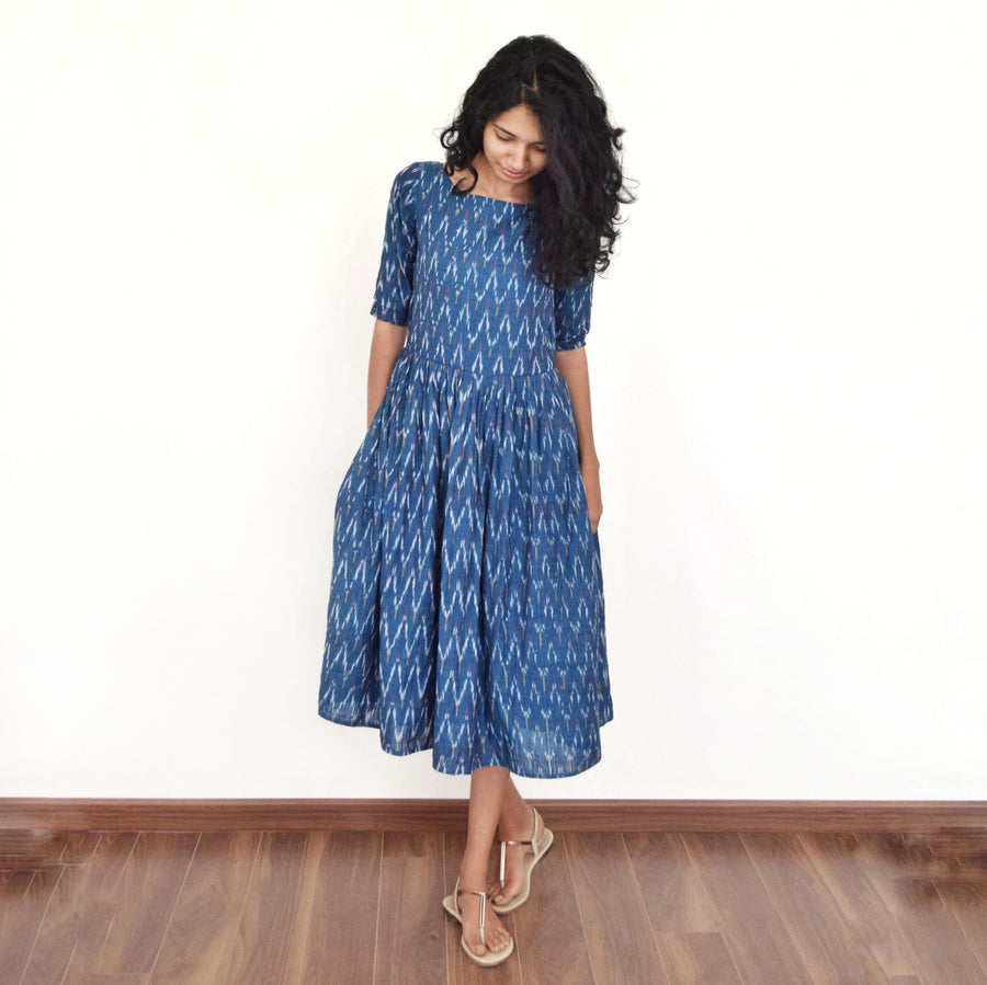 Yale Blue Ikat Fit & Flare Dresses