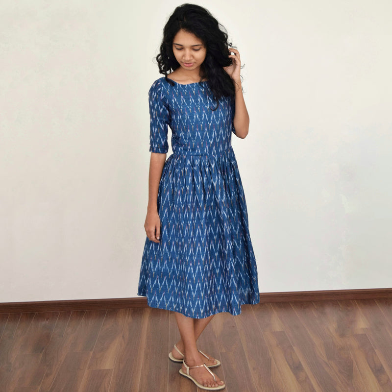 Yale Blue Ikat Fit & Flare Dresses