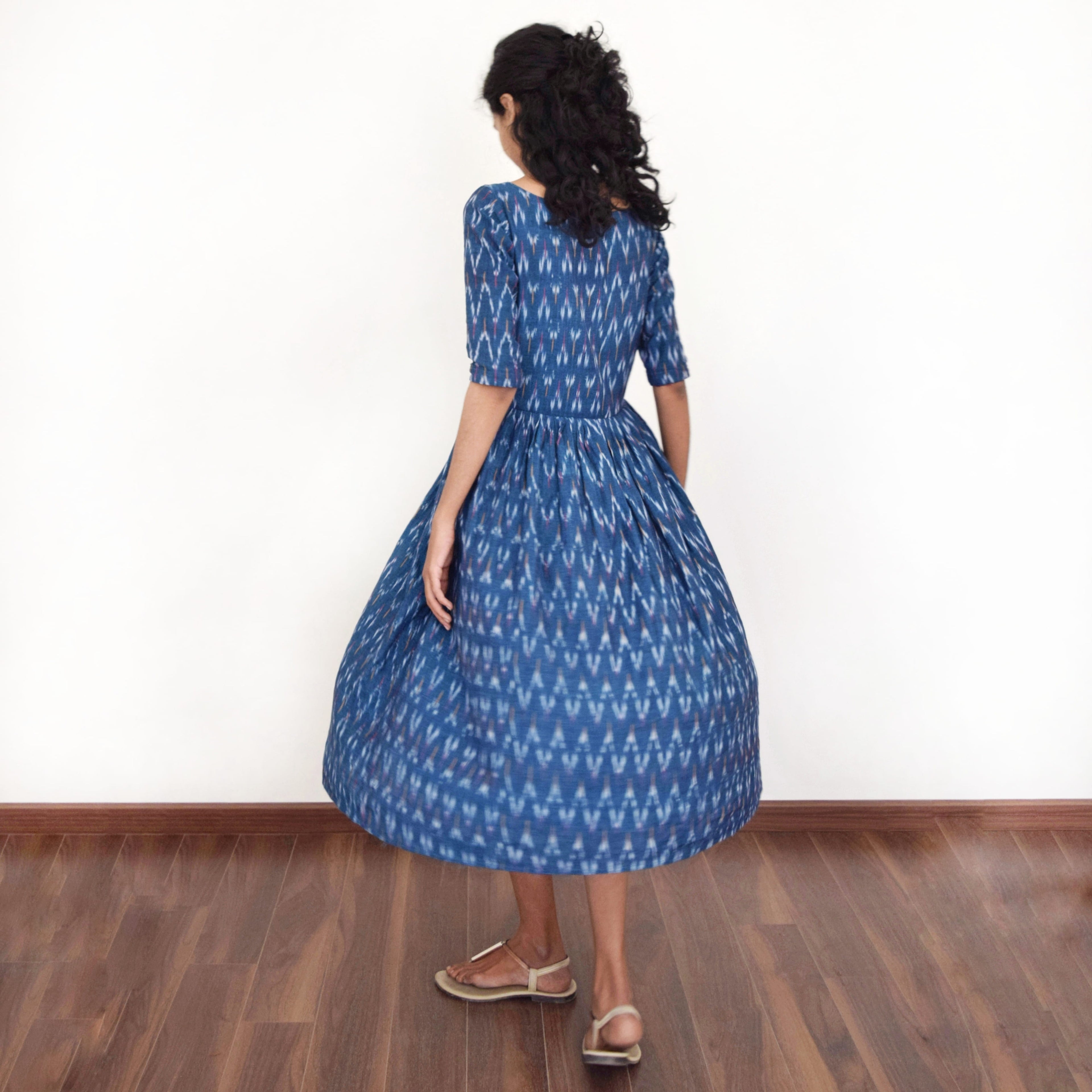 Yale Blue Ikat Fit & Flare Dresses