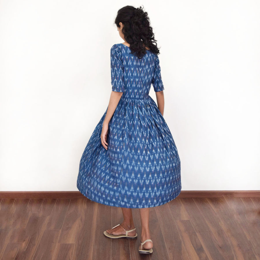 Yale Blue Ikat Fit & Flare Dresses