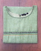 Tea Green Cotton Kurta With Minimal Embroidery