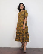 Dark Olive Ikat A-line Flare Dresses