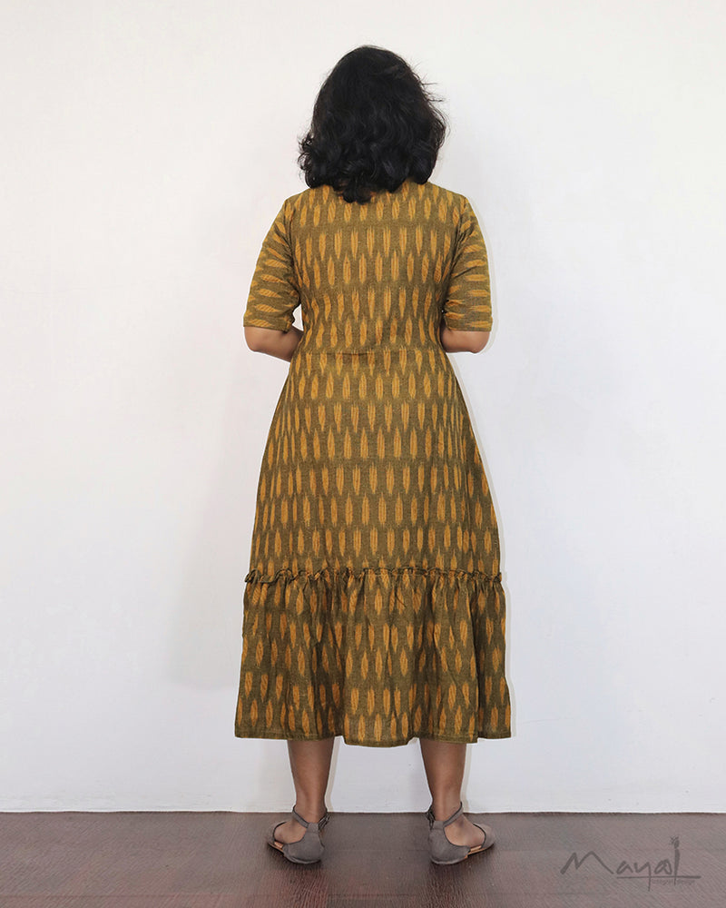 Dark Olive Ikat A-line Flare Dresses