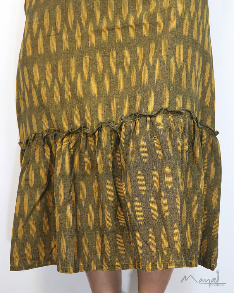 Dark Olive Ikat A-line Flare Dresses