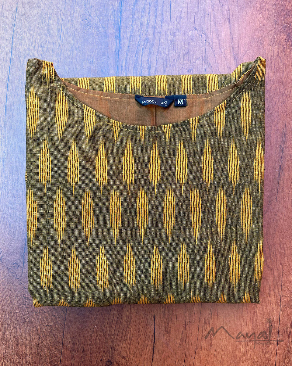 Dark Olive Ikat A-line Flare Dresses