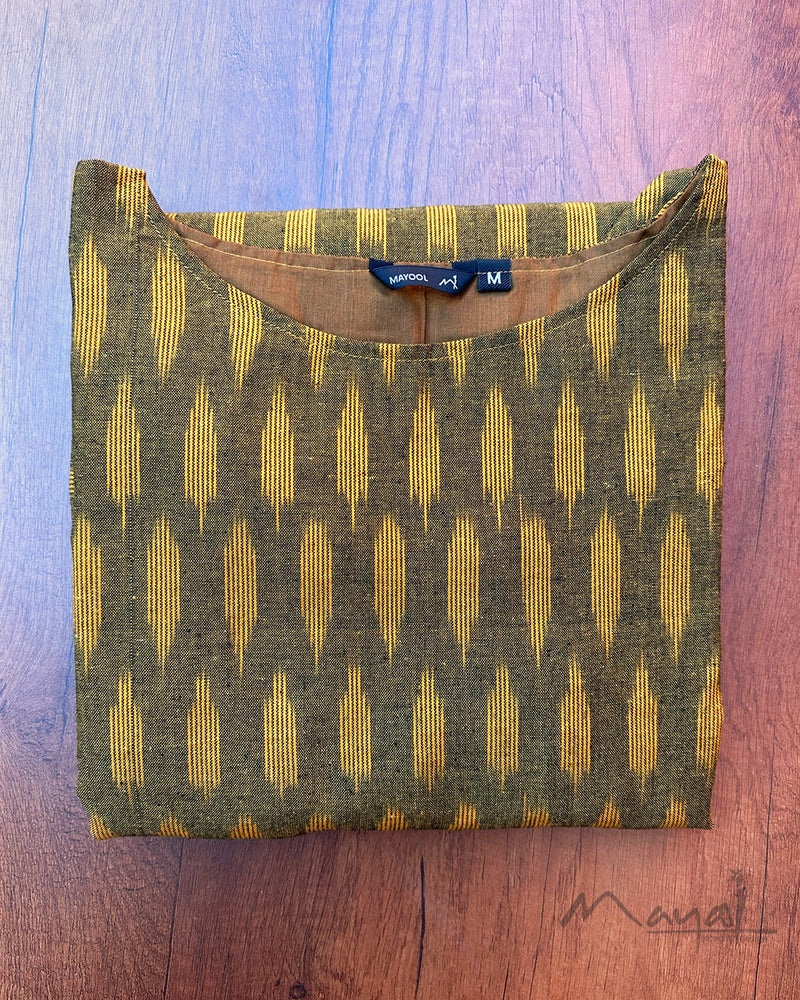 Dark Olive Ikat A-line Flare Dresses