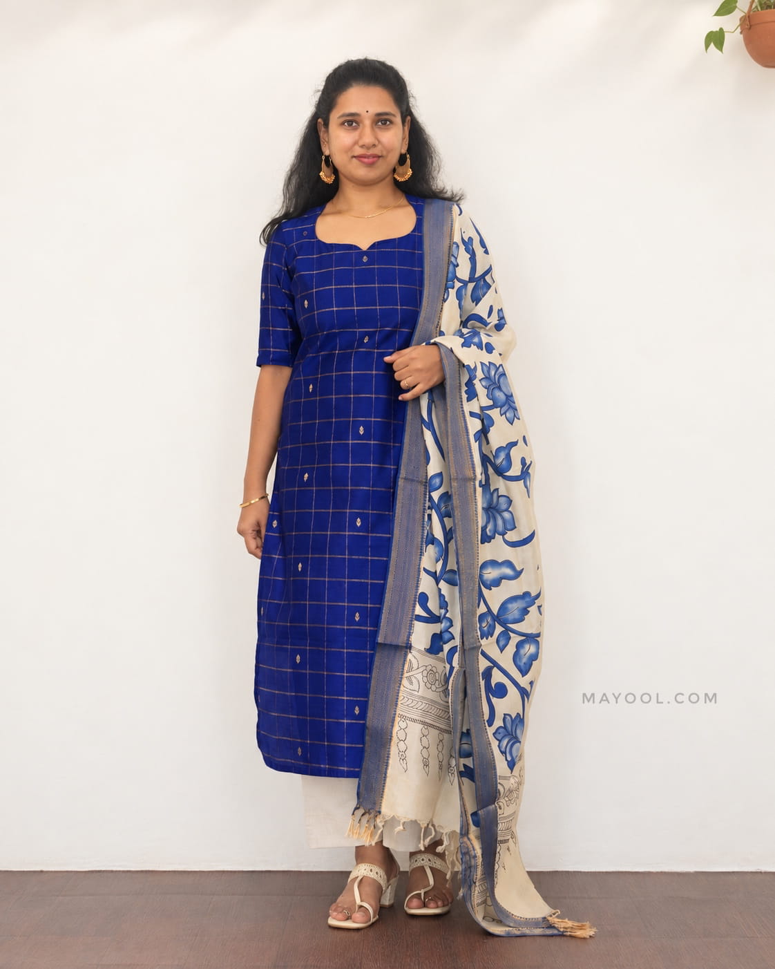 Dark Blue Jari Checks Traditional Kurta