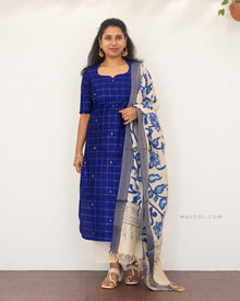 Dark Blue Jari Checks Traditional Kurta