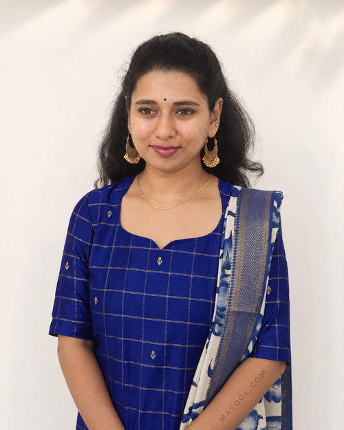 Dark Blue Jari Checks Traditional Kurta