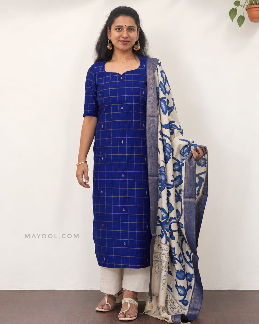 Dark Blue Jari Checks Traditional Kurta