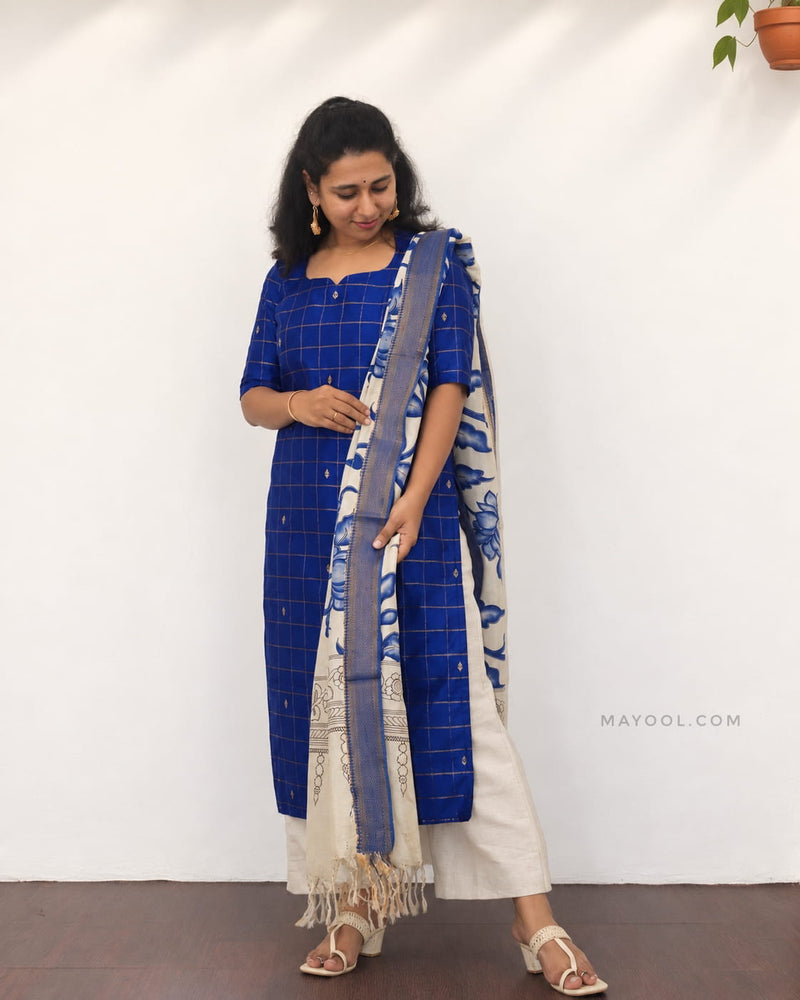 Dark Blue Jari Checks Traditional Kurta