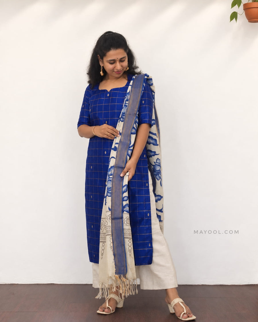 Dark Blue Jari Checks Traditional Kurta