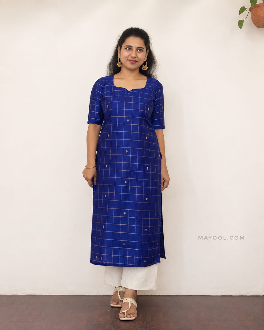 Dark Blue Jari Checks Traditional Kurta