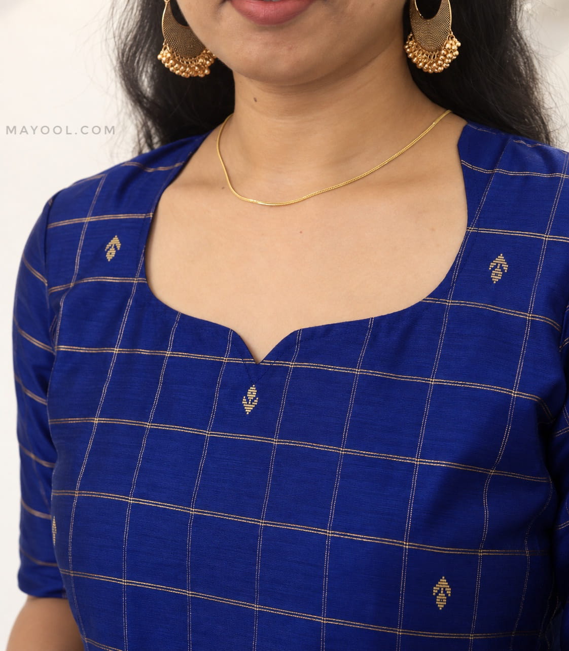 Dark Blue Jari Checks Traditional Kurta