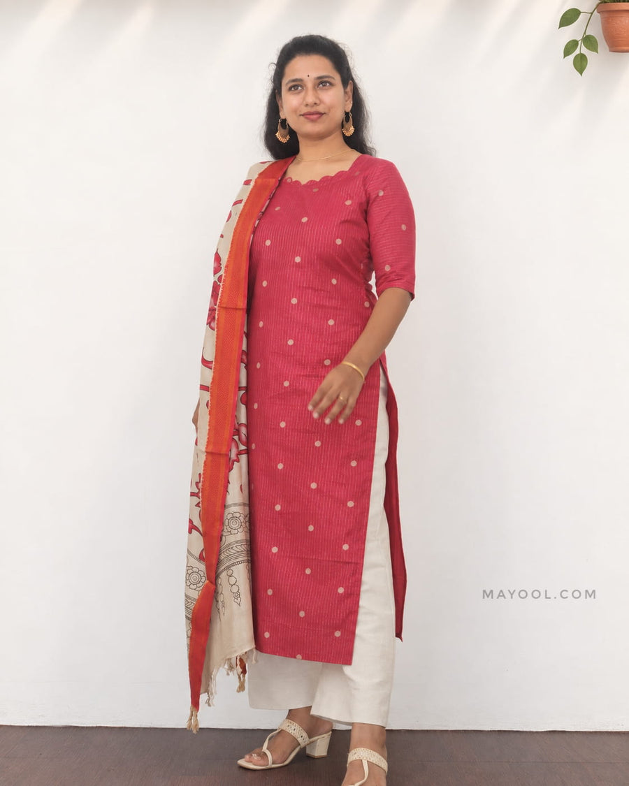 Dark Coral Jari Stripe Traditional Kurta