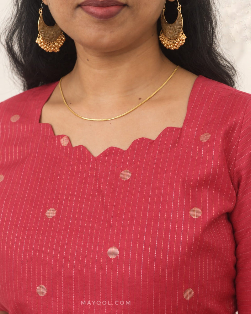 Dark Coral Jari Stripe Traditional Kurta