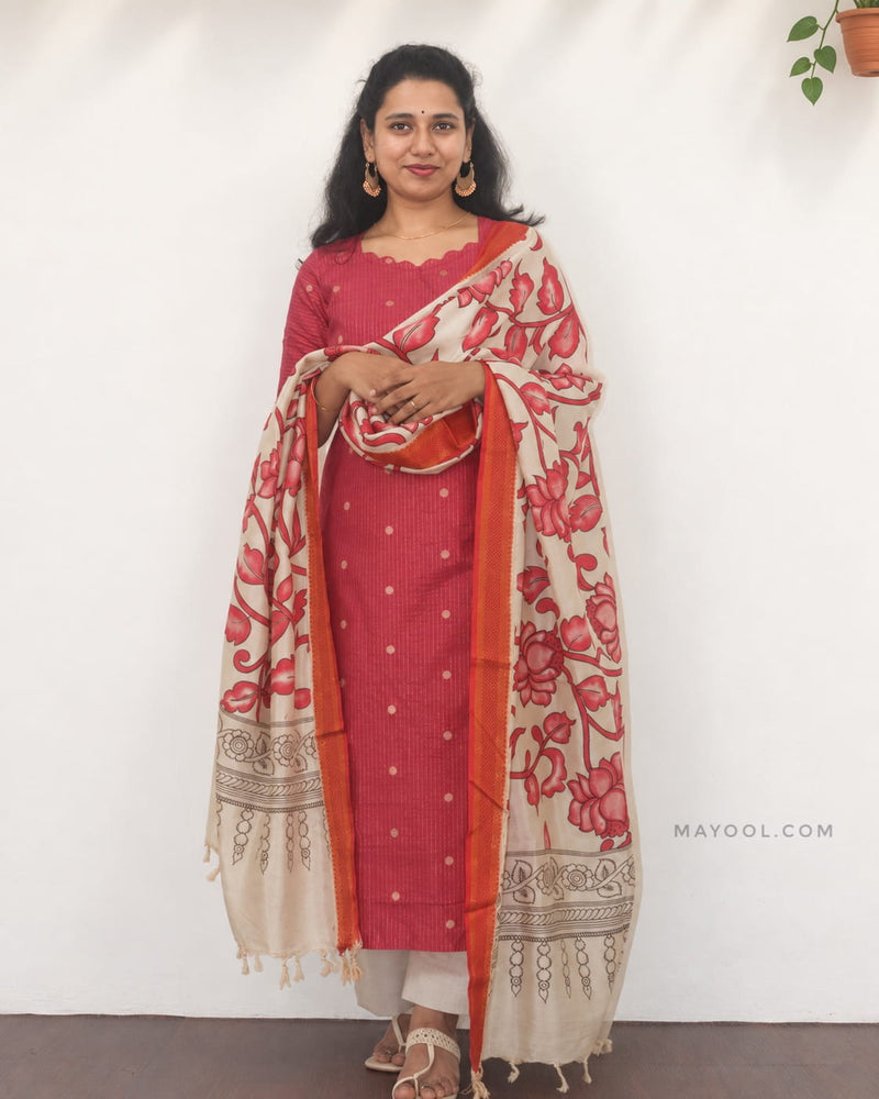 Dark Coral Jari Stripe Traditional Kurta