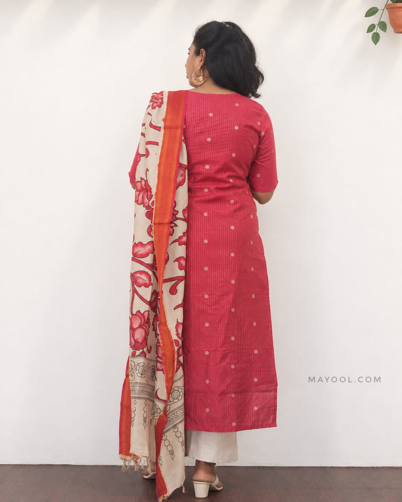 Dark Coral Jari Stripe Traditional Kurta