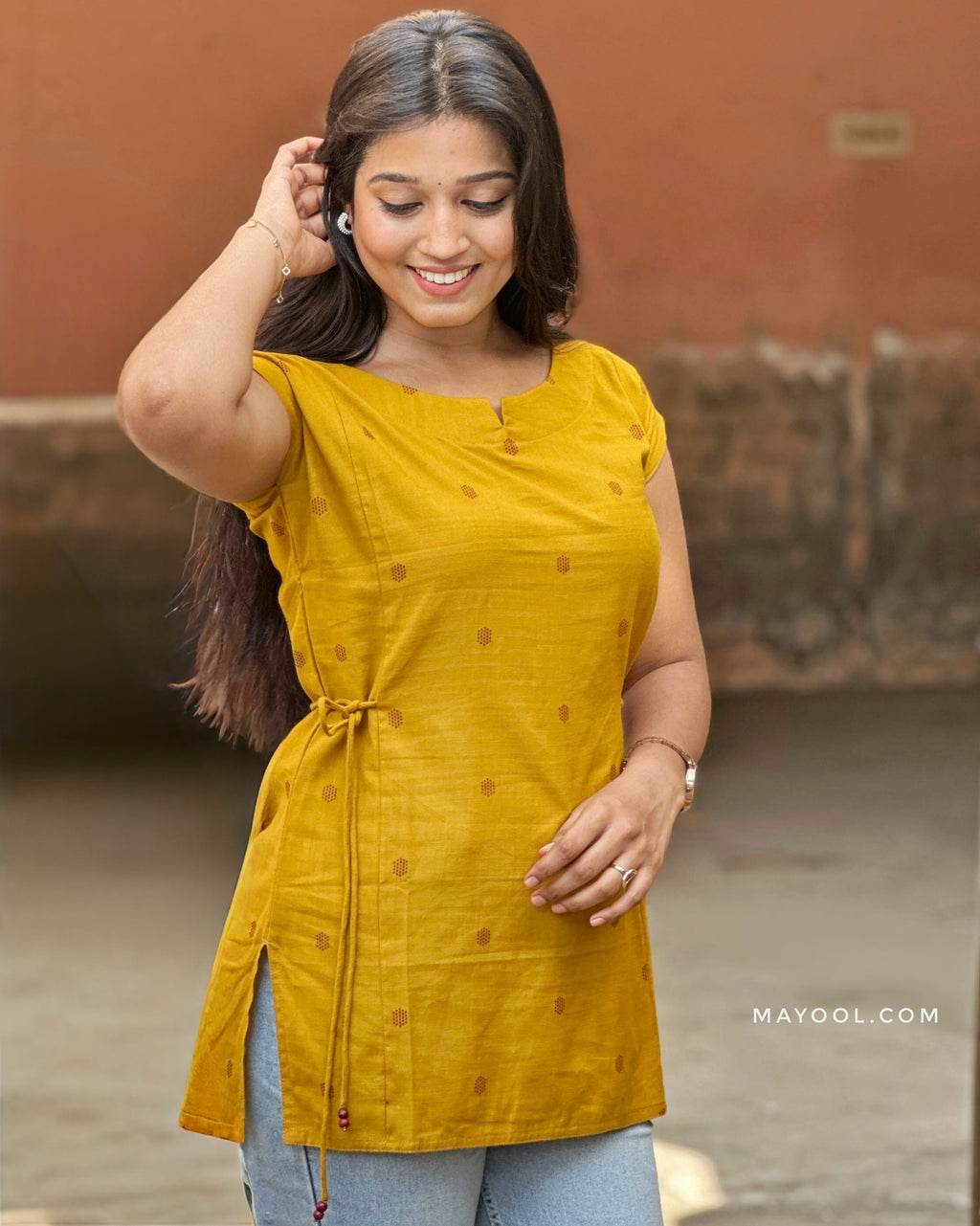 Dark Golden Rod Yellow Cotton Short Kurta