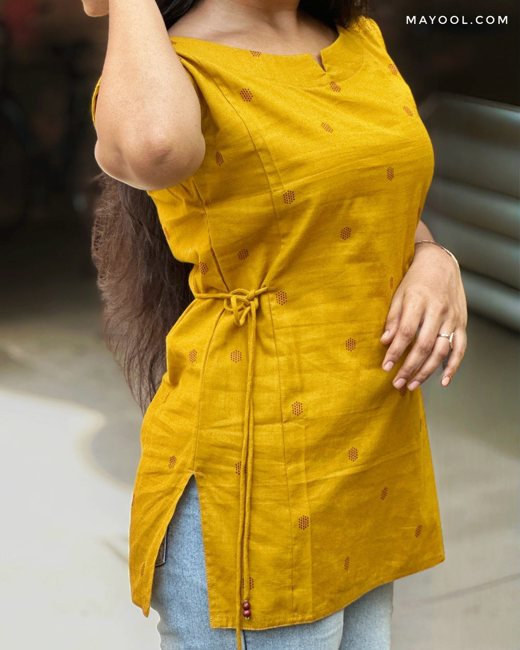 Dark Golden Rod Yellow Cotton Short Kurta