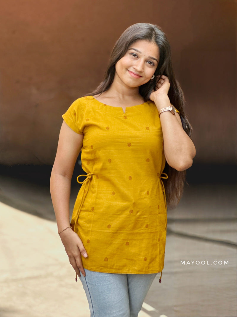 Dark Golden Rod Yellow Cotton Short Kurta
