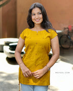 Dark Golden Rod Yellow Cotton Short Kurta