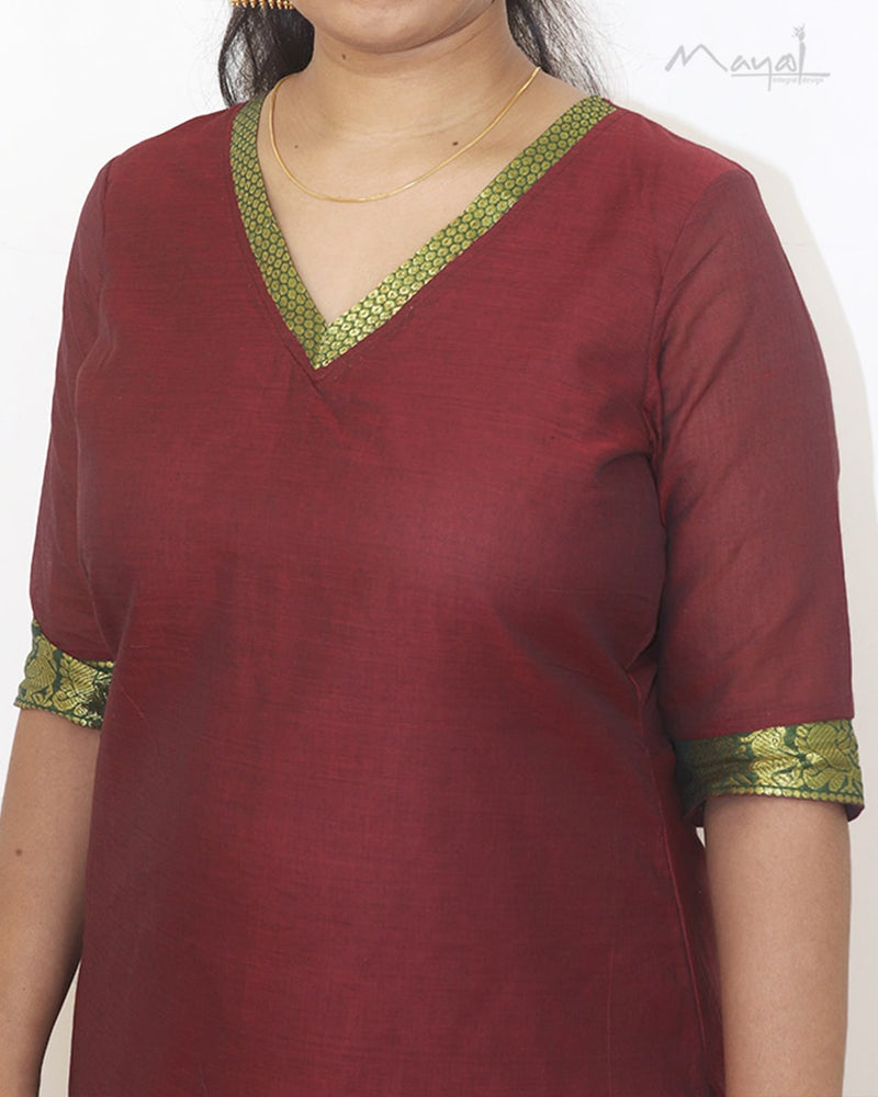 Dark Red Traditional Cotton Kurta