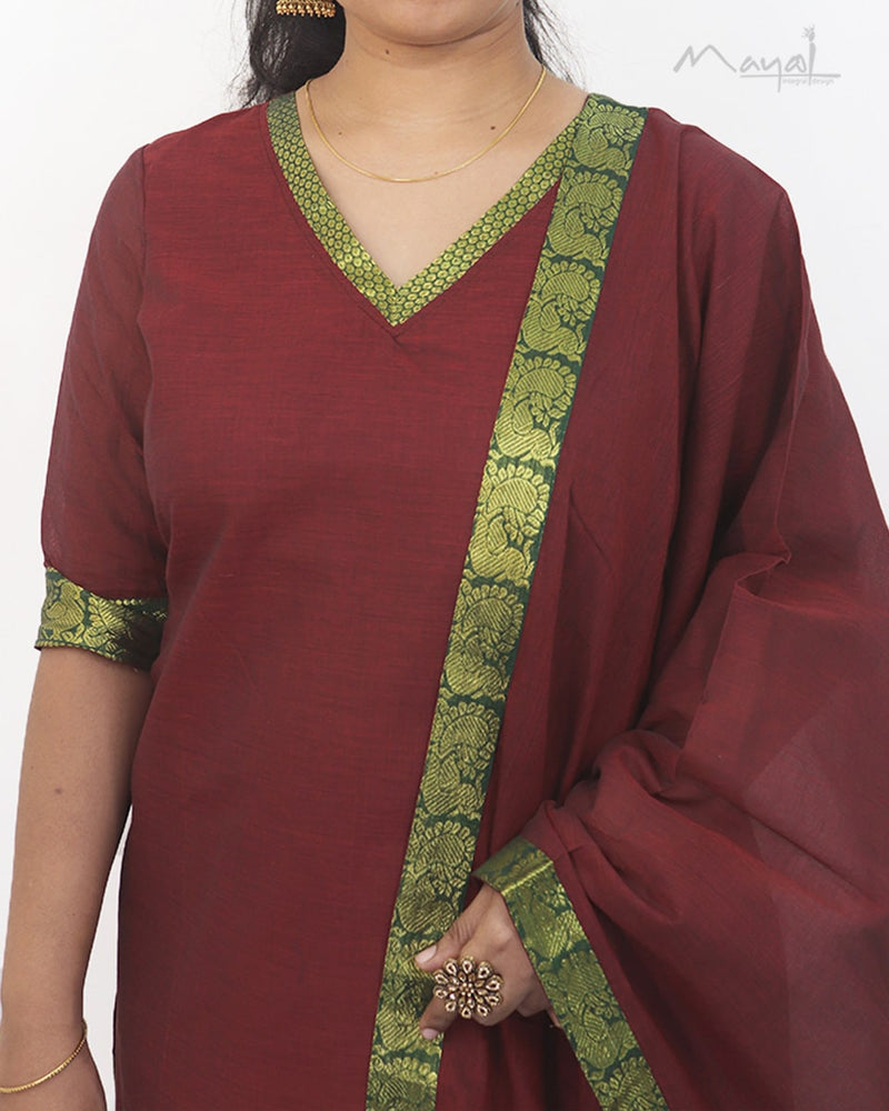 Dark Red Traditional Cotton Kurta