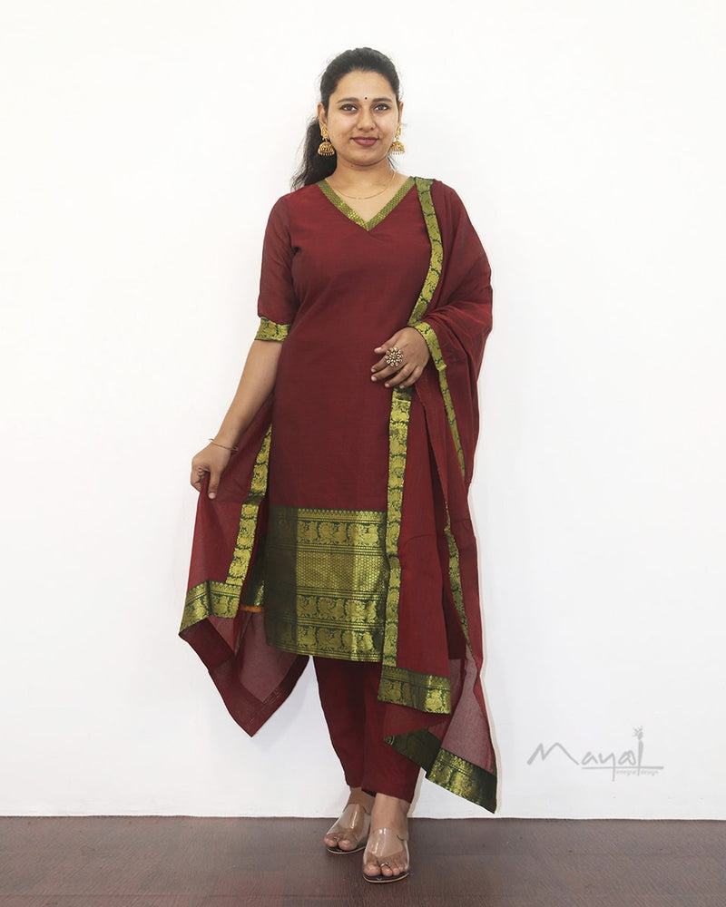 Dark Red Traditional Cotton Kurta