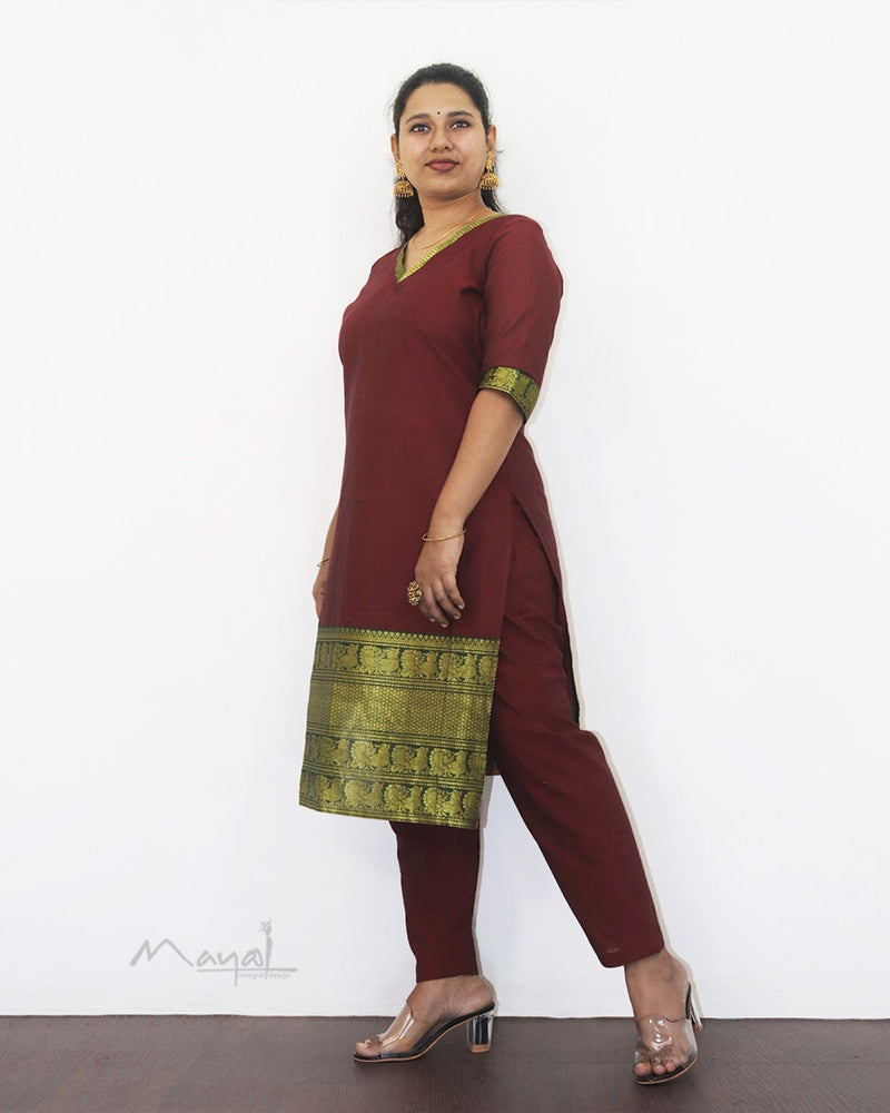 Dark Red Traditional Cotton Kurta
