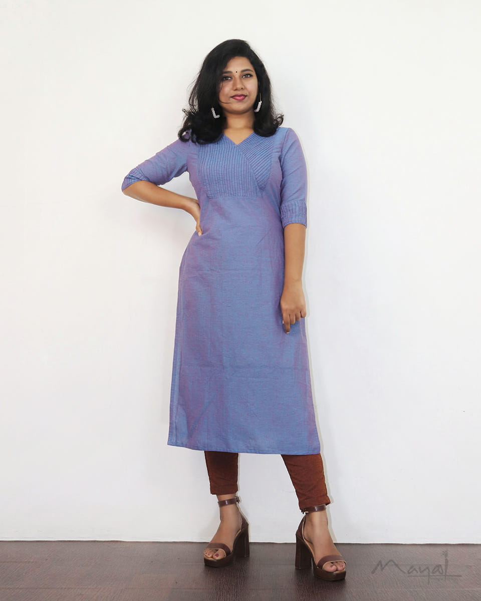 Deep Periwinkle Woven Cotton Kurta With Pant