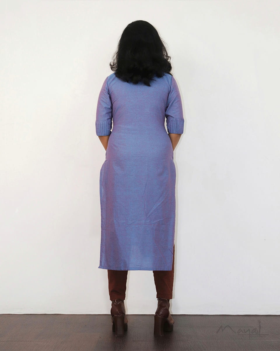 Deep Periwinkle Woven Cotton Kurta With Pant