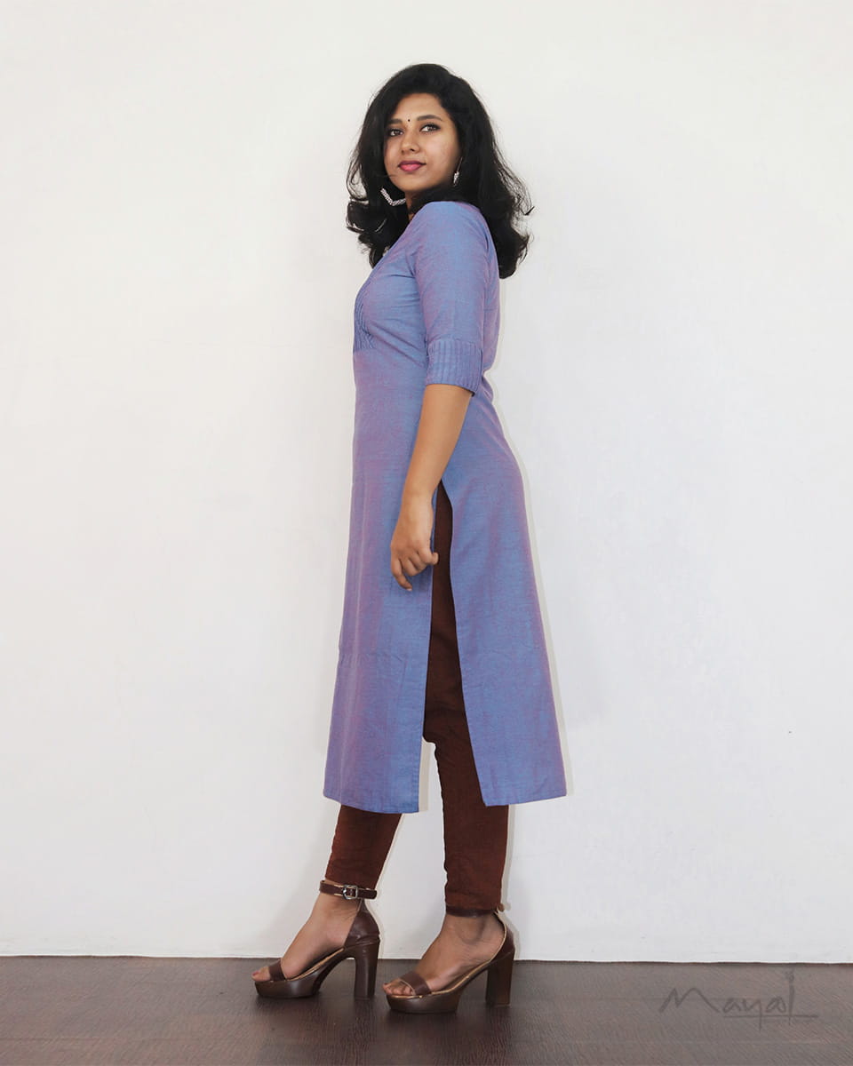 Deep Periwinkle Woven Cotton Kurta With Pant