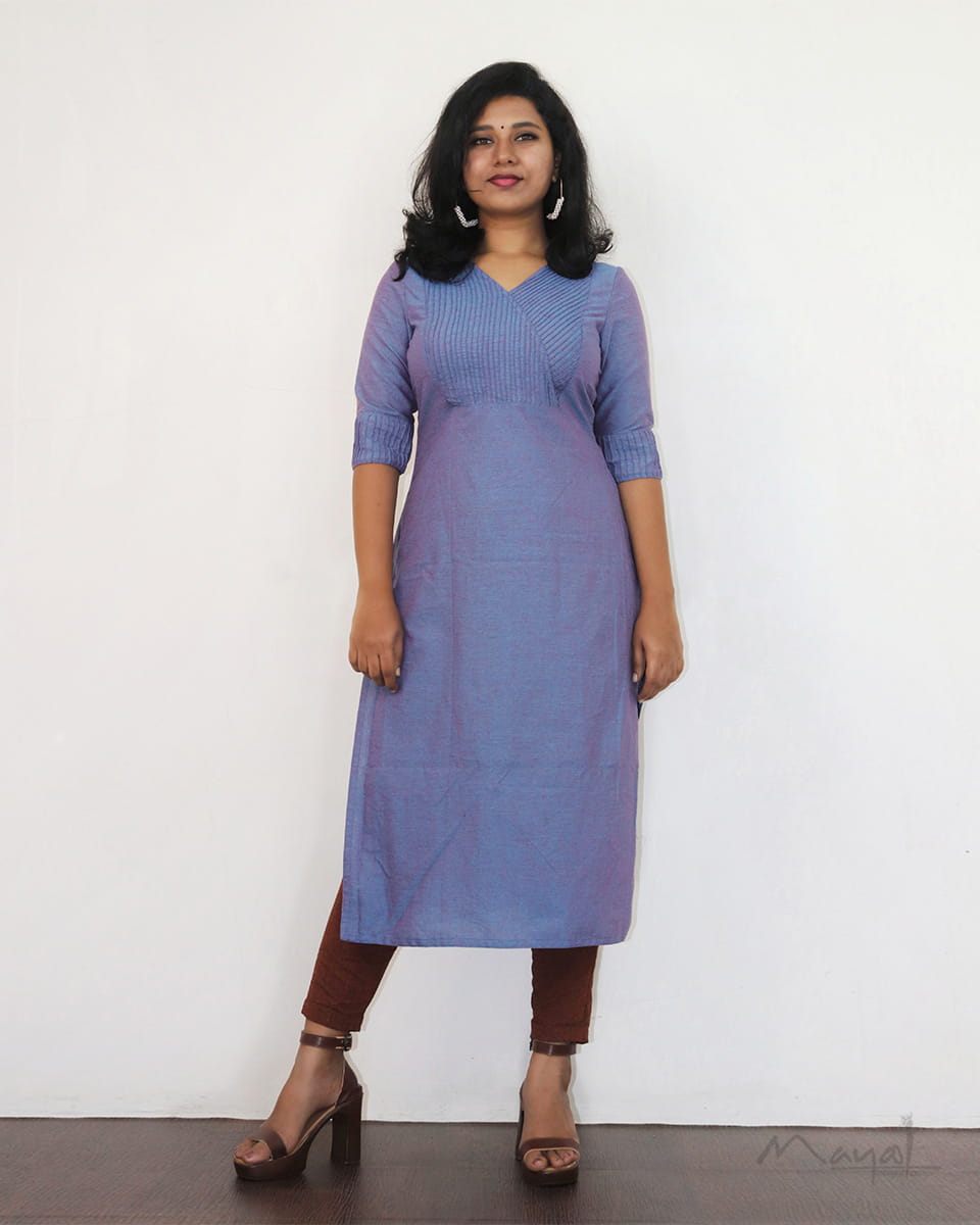 Deep Periwinkle Woven Cotton Kurta With Pant