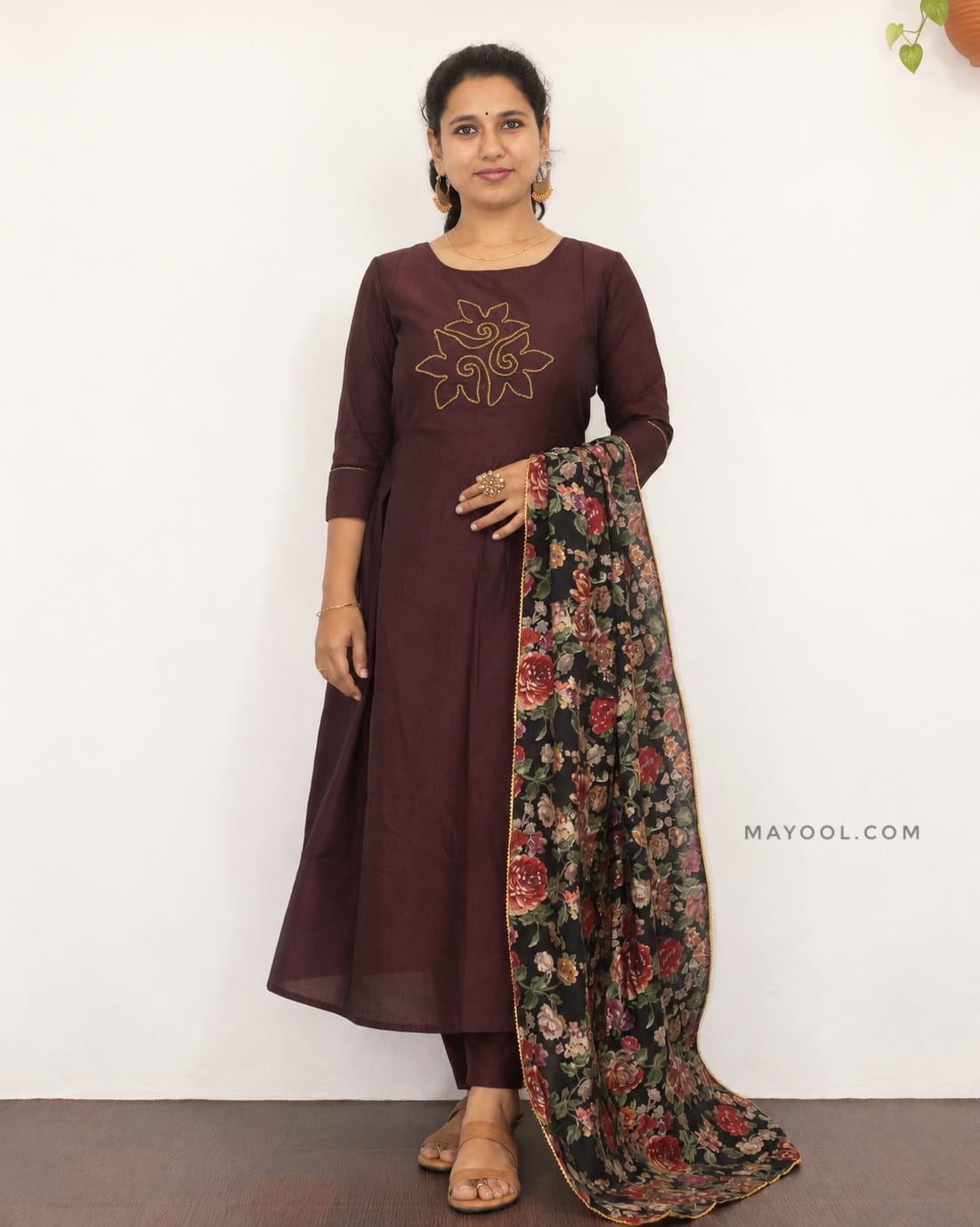 Deep Burgundy Box Pleated Aline Kurta