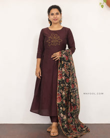 Deep Burgundy Box Pleated Aline Kurta